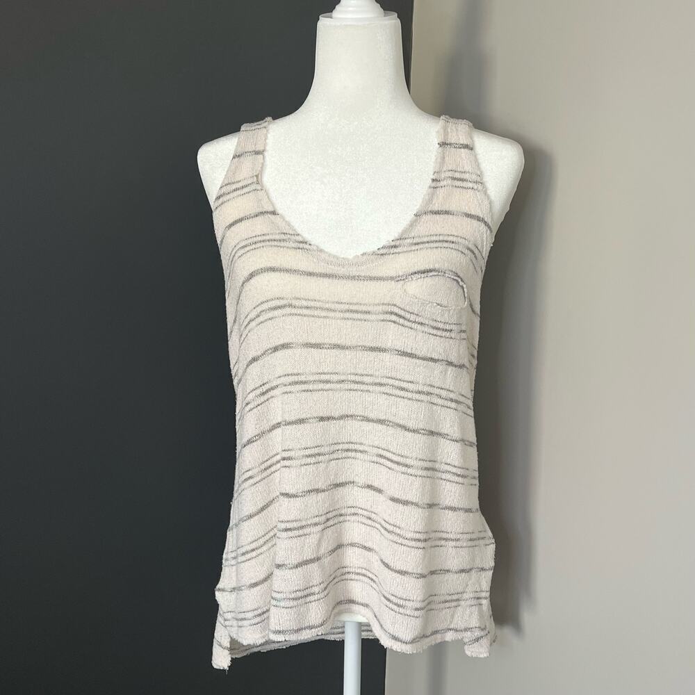 Project Social T Lightweight Striped Gray Cream Sleeveless‎ Sweater Top- Size L